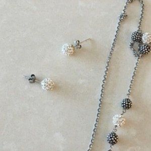 PAVE Stud Earrings Necklace Set Crystal Ball